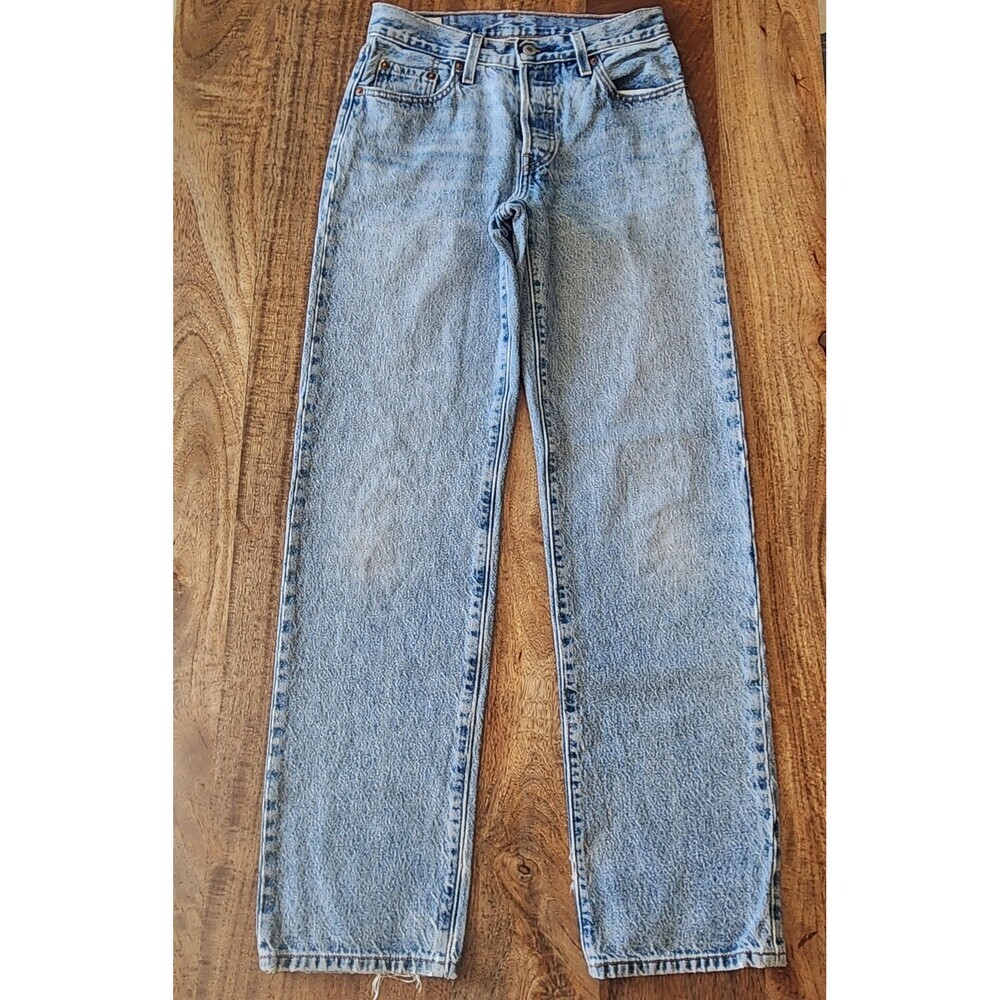 Levi's 501 Premium Jeans Womens W24 Blue Light Wash High Rise Straight Denim
